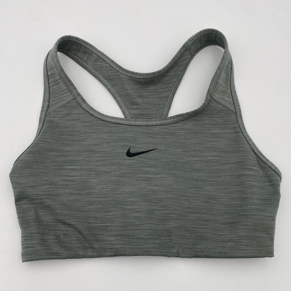 Nike Dri-FIT Racerback Sports Bra Gray Solid Wireless Pullover Logo sz S